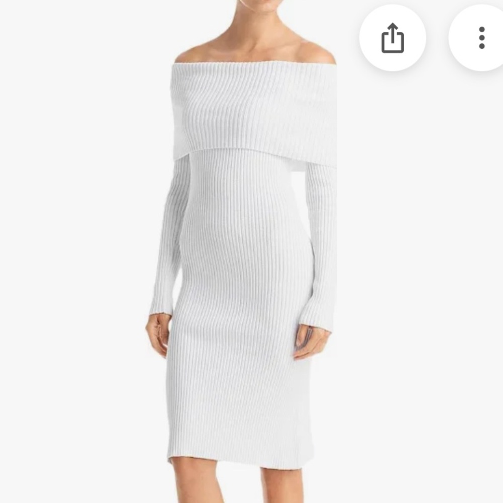 525 Off-Shoulder White Ribbed Sweater Dress